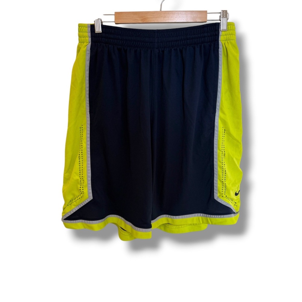 Nike Basketball Shorts Mens XL Navy Blue Neon Yellow Perforated Athletic Gym